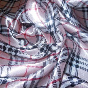 Scarf 19" Square Satin light pink - gray classic plaid print